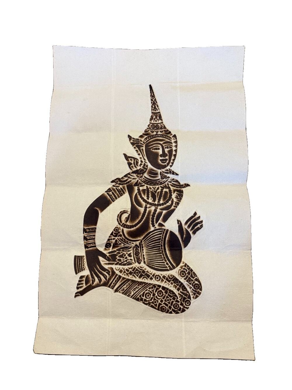 Vintage Thai Kinnari Temple Rubbing 19.5x12.5” Ramakien Art